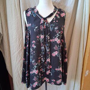 torrid womens pink and blue floral tank with cute tie polyester size 2